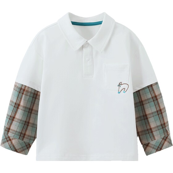 
[10A antibacterial] Qiqi Bear Baby T-shirt long-sleeved spring and autumn boys' fake two-piece top polo collar children's spring clothing