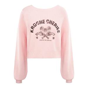 
Kroche retro rose printed design loose crew neck sweater long-sleeved pullover sweater
