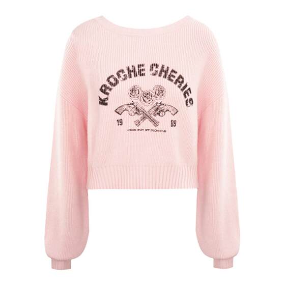 
Kroche retro rose printed design loose crew neck sweater long-sleeved pullover sweater