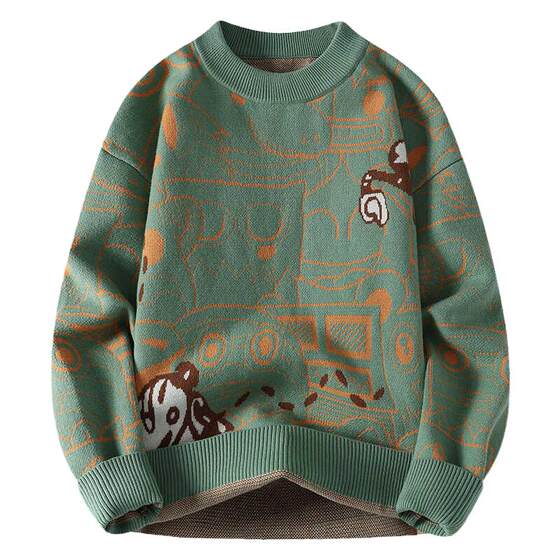 Woodpecker Men's Long -sleeved T -shirts Autumn and Winter Trending Tide Coat Advanced Autumn Loose Round Neck American sweater
