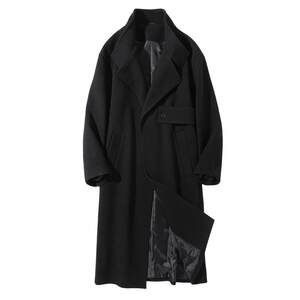 High-end large lapel woolen coat for men, medium-length woolen coat, autumn and winter thick over-the-knee cloak, woolen windbreaker