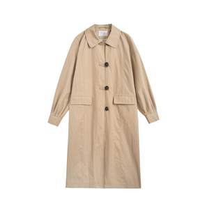 Zihan lapel spring long windbreaker for women in spring and autumn new retro British style single-breasted casual jacket