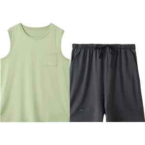 
Red beans [Cool Cool Clothes] Men's Cool Cotton Vest Pajamas Shorts Sleeveless Suitable Outdoor Summer Sports Style