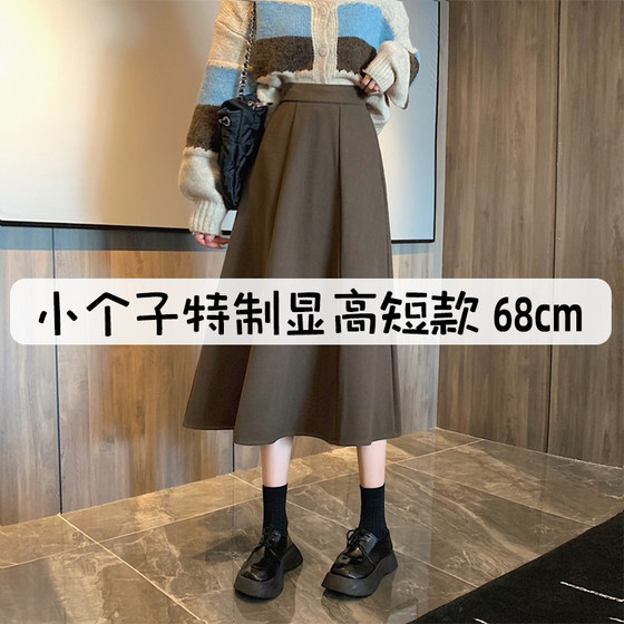 145矮小个子150女装2023年秋冬中长款半身伞裙高腰a字百褶毛呢xs