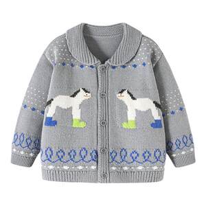 Mini Balabala boys knitted cardigan 2025 autumn baby skin-friendly soft sweater warm lapel jacket