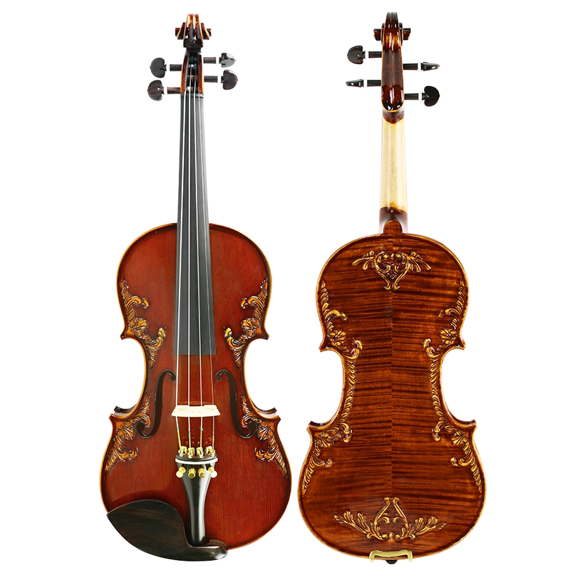 【琴》古美術品 木製龍彫煎茶台 JB459C◎ 仿古雕花雕刻貝多芬楓木烏木專業手工虎紋小提琴