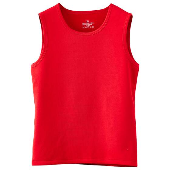 
Antibacterial red pure cotton plus velvet thickened thermal vest for men's zodiac year new inner vest for winter wedding