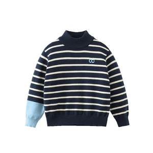 
[Anti-static Pilling] Qi Qi Xiong Boys' Sweater Thickened Winter Striped Half-Turtle Collar Baby Wool Sweater
