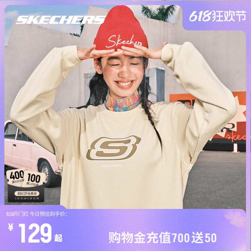 SKECHERS 斯凯奇 卫衣女2023新款情侣运动风美式宽松外套男加绒上衣