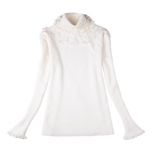 High-necked lace sweater thick knitted bottoming shirt flower women's boutique pullover slim promotion white black