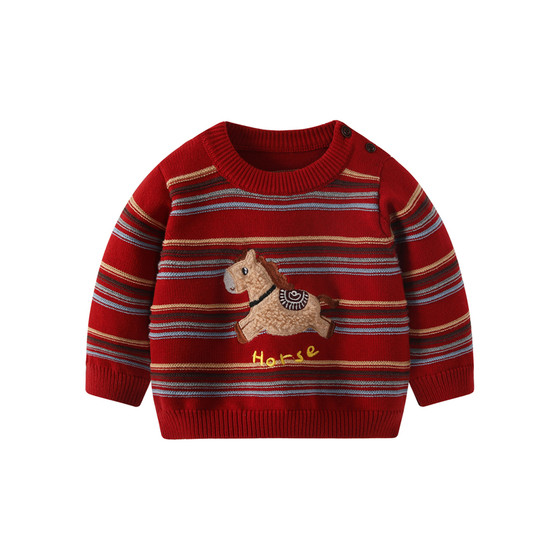 
Boys' sweaters, spring clothes, new baby red knitted pullovers, baby spring and autumn tops, baby girl's fashionable clothes