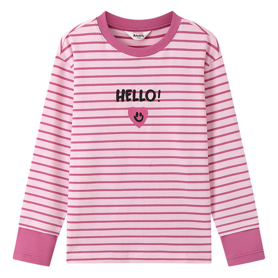 
Annai children's clothing for boys and girls, versatile trendy and cool round neck long-sleeved T-shirt, autumn new striped loose bottoming shirt
