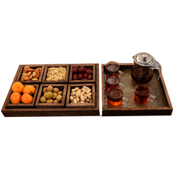 New Retro Begonia Flower Glass Tray Around The Stove Tea Tray Rectangular Seven-piece Set Dried Fruit Tray Divided New Year Home Use