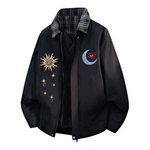 
Charles Heartfelt American Fake Two-piece Cotton Jacket Men's Winter Sun and Moon Print Thickened Warm College Style Couple Jacket