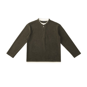 
Heavy Henry collar fake two-piece long-sleeved T-shirt men's spring new American retro polo shirt sweatshirt tops for men