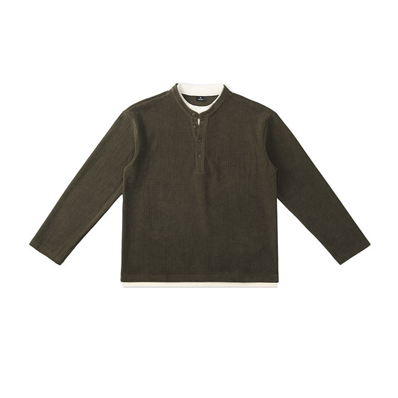 
Heavy Henry collar fake two-piece long-sleeved T-shirt men's spring new American retro polo shirt sweatshirt tops for men