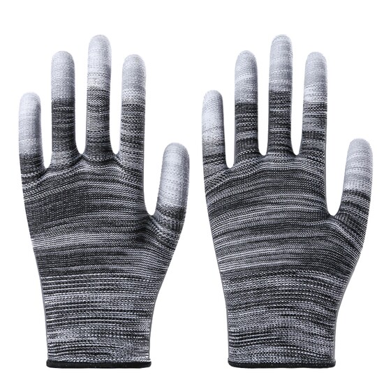 Thin PU Polly Platty Palm Labor Insurance Gloves Plug -of -Aid -resistant Anti -Smooth -proof, Anti -Static Dust Nylon yarn with glue