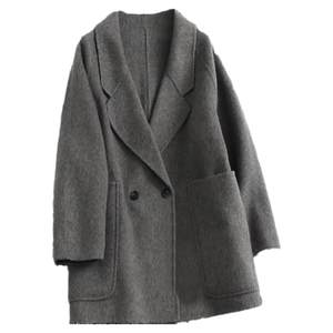 
Gray loose suit collar double-sided velvet wool mid-length coat 2024 winter long-sleeved women's woolen coat G098