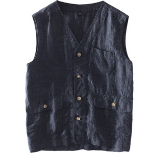 
Extreme linen summer retro V-neck sleeveless waistcoat linen vest men's thin casual versatile loose linen vest