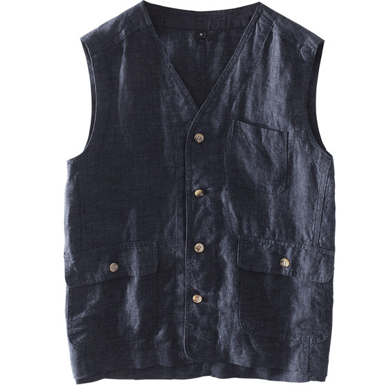 
Extreme linen summer retro V-neck sleeveless waistcoat linen vest men's thin casual versatile loose linen vest