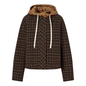 
[Containing Sheep Wool] POLOWALK Women's Coat 2025 Autumn New Retro Plaid Commuting Hooded Jacket