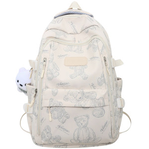 
Schoolbag for junior high school girls large capacity backpack design niche print bear computer backpack for boys high school students