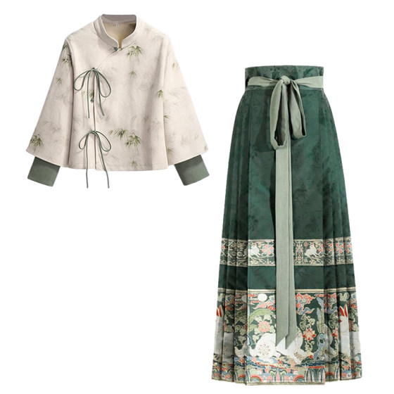 
Autumn and winter new style new Chinese style Song Dynasty improved tea clothes Hanfu buckle top horse face skirt suit small women's daily life