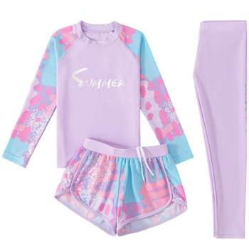 Girls' long-sleeved sun protection three-piece hot spring swimsuit