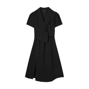 
MEETLADY fake two-piece suit collar dress for women in summer new high-waisted slim temperament slim little black skirt