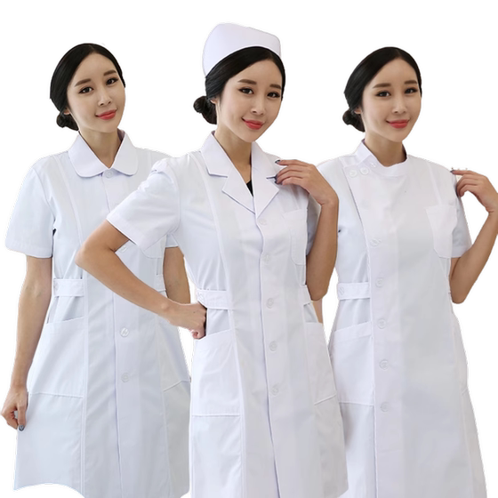 Nursing service women's long -sleeved white round collar white coat doll collar summer short -sleeved pharmacy beauty salon work uniform