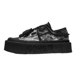 
[Same style as Ke Chun] GONGJI canvas shoes square toe graffiti retro casual national trend sneakers women's thick soles increase