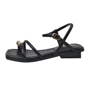 
French Style Beautiful Temperament Black Fashion Sandals Women's Summer Outerwear With Skirt 2026 New Versatile Flat Roman Shoes