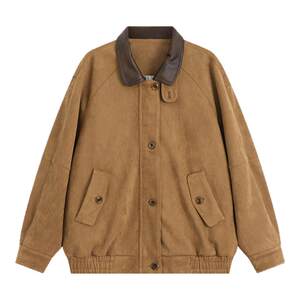 
Bobbybecky American retro classic suede jacket heavy industry versatile contrasting color lapel loose jacket