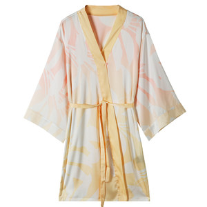 Ruixiang spring and summer women's light sexy printed bathrobe high-end bathrobe pajamas dressing gown long-sleeved nightgown