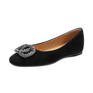 
Hazen textured suede rhinestone buckle shallow mouth single shoes thick medium heel commuter women's shoes 2026 new HS262802