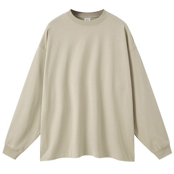 425g heavy solid color long -sleeved T -shirt men's tide brand high street versatile bottom shirt OVERSIZE loose inside coat