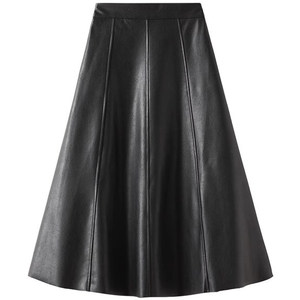 Vertical French skirt retro commuting high -waist Hebenhe Pu leather skirt women's autumn and winter mid -length thin A -line skirt
