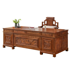 
Mahogany office desk Hedgehog Red Sandalwood desk Office desk Solid wood computer desk writing desk three combination bookcase large desk