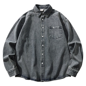 
Macheda spring simple embroidered bamboo cotton denim shirt washed retro shirt American trendy brand men's jacket