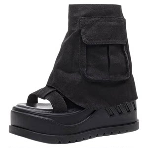 
European station fashion sandals women's 2026 summer new style street pants boots wedge heel thick sole increased 10cm open toe sandals