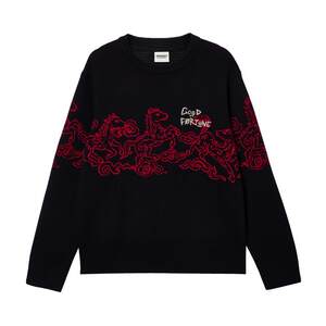 
vj zone Ling Zhi Jack Jones men's Spring Horse New Year style different materials splicing pullover round neck sweater sweater