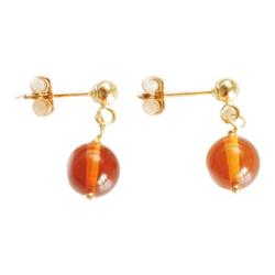 E.cats Natural Amber Small Beads Single Bead Earring Earrings 14k Gold-infused Gold-filled Shallow Blood Amber Short Earrings