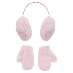 Le Palais Vintage No Discount Pink Imitation Rex Rabbit Fur Gloves + Fur Earmuffs Ear Bags