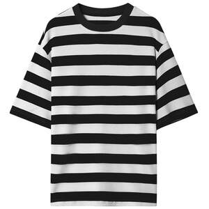 Pearl floor cotton men's short-sleeved contrasting striped T-shirt with breathable casual and loose summer thin base shirt men