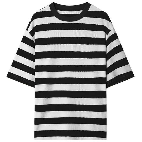 Pearl floor cotton men's short-sleeved contrasting striped T-shirt with breathable casual and loose summer thin base shirt men