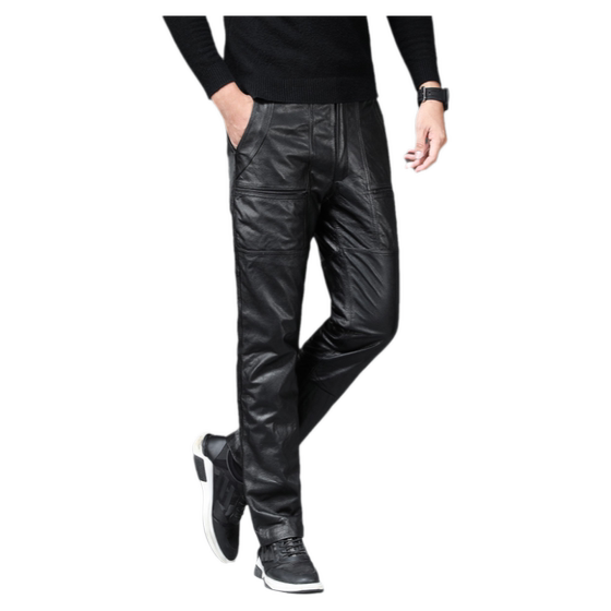 Haining leather pants men's cowhide casual loose motorcycle men plus velvet thickened and removed can be removed