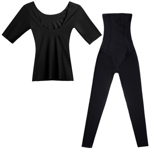 Shaping clothes for women, short sleeved top, high waist, long pants, back pull-off style, strengthening abdominal and stomach contraction, and bottom lining, two-piece split set