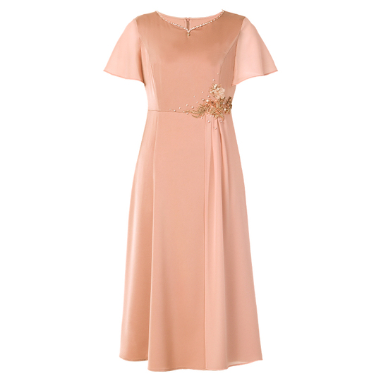 midi summer wedding guest dresses 2024 YUHAOTIN Long Sleeve Wedding Guest Dress Women's 2024 Summer Casual Flutter  Short Sleeve V Neck Smocked Elastic Waist Tiered Midi Dress Green Velvet  Dress Brown Dress Woman