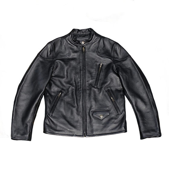 American classic header cowhide leather leather leather coat male poison-liquid liquid with the same collar slimmer of slim locomotive leather jacket men
