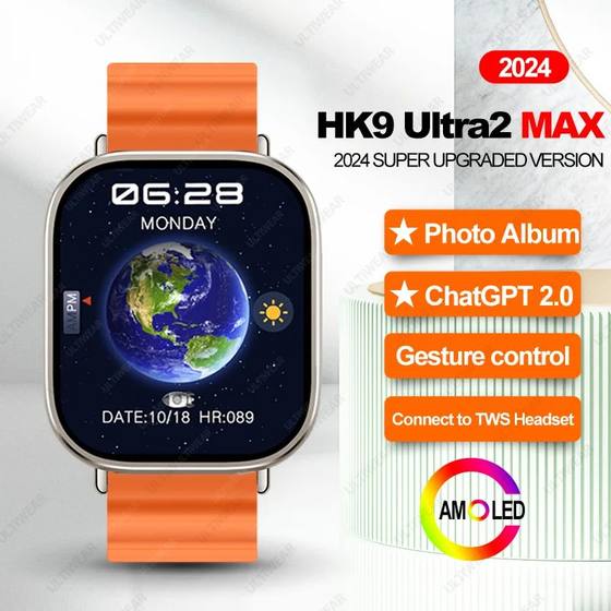 HK9 Ultra 2 Max AMOLED Smart Watch Men Photo Album Gesture C